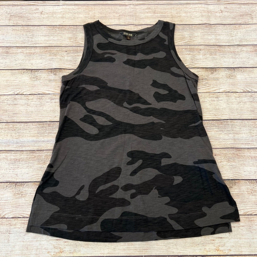 Peyton Jensen‎ Camo Tank Top Womens XS Grey Black Knit Sleeveless
